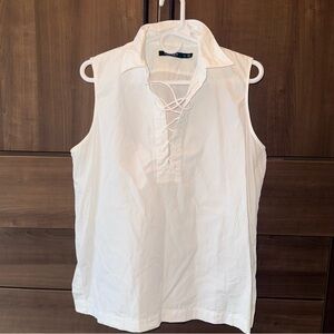 Ralph Lauren White Sailor Criss Cross Collared Sleeveless Blouse 100% Cotton